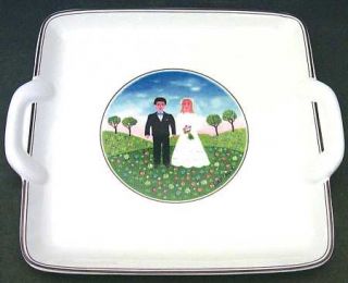Villeroy & Boch Naif Wedding Square Handled Cake Plate, Fine China Dinnerware  
