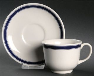 Ralph Lauren Cafe Stripe Blue (Wedgwood) Flat Cup & Saucer Set, Fine China Dinne