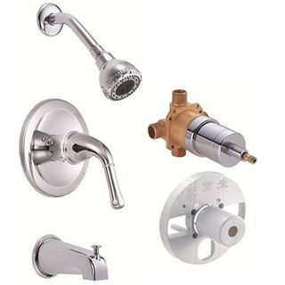 Danze D510171t+d115000bt Plymouth Polished Chrome Single handle Faucet Tub/ Shower Trim And Valve Kit (Brass with plastic shower headDiverter on spoutBack to back installation capabilitiesIn wall diverter valve includedShowerhead 2.625 inch diameterHandl