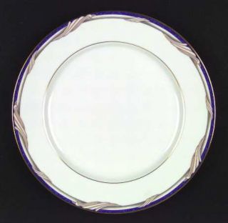 Gorham Golden Swirl Dinner Plate, Fine China Dinnerware   Blue Border,Taupe Scro