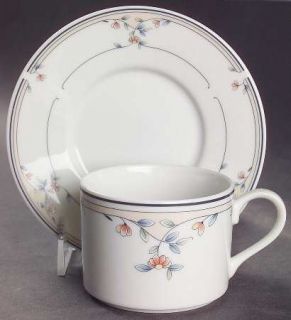 Princess House Heritage Blossom Flat Cup & Saucer Set, Fine China Dinnerware   P