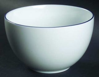 Crate & Barrel Epoch Blue Line Coupe Cereal Bowl, Fine China Dinnerware   White
