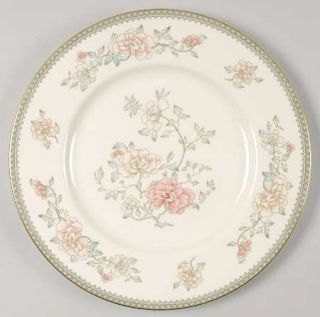 Minton Jasmine Dinner Plate, Fine China Dinnerware   Peach&White Flowers,Green B