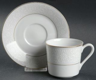 Coventry Japan Chantilly Flat Cup & Saucer Set, Fine China Dinnerware   White Fl