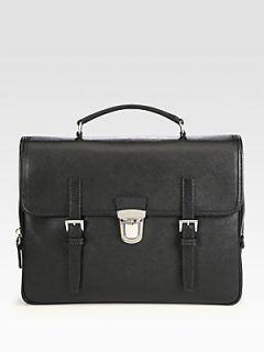 Prada Saffiano Leather Briefcase   Black