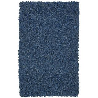 Hand tied Pelle Blue Leather Shag Rug (4 X 6)
