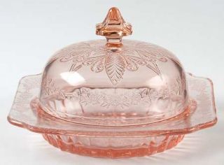 Jeannette Adam Pink Round Covered Butter   Pink, Square, Depression Glass