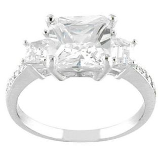 Silver Silver Plated Square Cz Ring   8.0