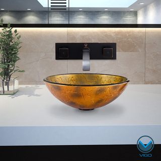 Vigo Copper Shapes Glass Vessel Sink And Titus Antique Rubbed Bronze Wall Mount Faucet Set