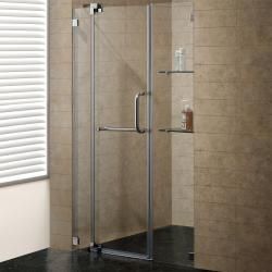 Vigo 54 inch Frameless Clear Shower Door With Brushed Nickel Hardware (ClearDimensions 72 inches high x 66 inches wideDoor size 71 inches high x 34.75 inches wide x 0.25 inches depthFixed panel size 72 inches high x 7.875 inches wideSide panel size 72