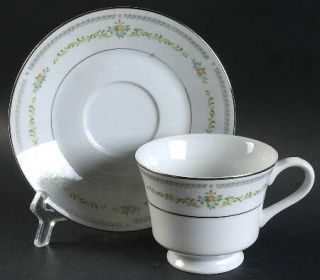 Rose (Japan) Elaine Footed Cup & Saucer Set, Fine China Dinnerware   Blue & Yell