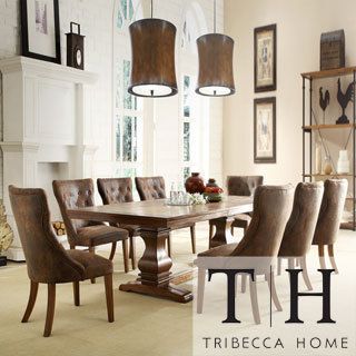 Tribecca Home Atelier Traditional French Burnished Brown Pedestal 9 piece Dining Set