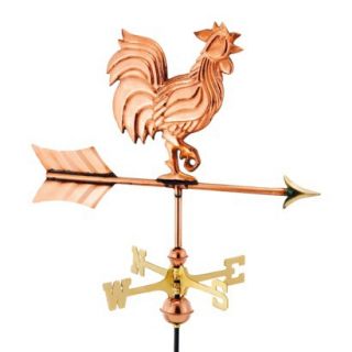 Good Directions Rooster Garden Weathervane   Polished Copper w/Roof Mount