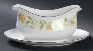 Ekco China Floral Generation Gravy Boat with Attached Underplate, Fine China Din