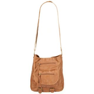 Faux Leather Double Tab Crossbody Bag Cognac One Size For Women