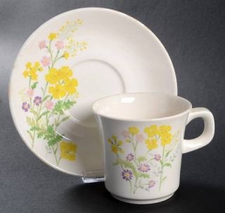 Noritake Flower Power Flat Cup & Saucer Set, Fine China Dinnerware   Craftone,Pi