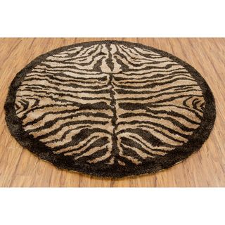 Handwoven Brown Tiger striped Mandara Shag Rug (79 Round) (Beige, blackPattern Shag Tip We recommend the use of a  non skid pad to keep the rug in place on smooth surfaces. All rug sizes are approximate. Due to the difference of monitor colors, some rug