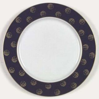 Block China Orbit Blue Dinner Plate, Fine China Dinnerware   Blue Border W/Gold