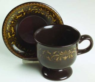 Franciscan Jamoca Footed Cup & Saucer Set, Fine China Dinnerware   Yellow Scroll