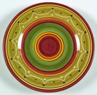 Pier 1 Etrusco Salad Plate, Fine China Dinnerware   Red,Orange,Green Bands/Swirl