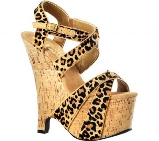 Womens Pleaser Beau 615   Tan Leopard Pony Hair Strappy Shoes