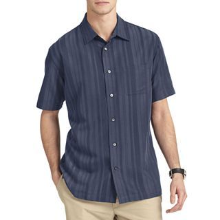 Van Heusen Short Sleeve Button Front Shirt, Blue, Mens