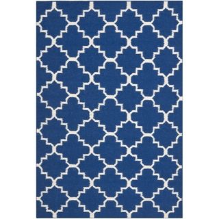 Handwoven Moroccan Dhurrie Transitional Geometric Dark blue Wool Rug (5 X 8)