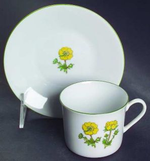 Porsgrund Mountain Flower Series Flat Demitasse Cup & Saucer, Fine China Dinnerw