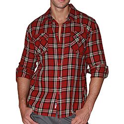 191 Unlimited Mens Red Plaid Flannel Shirt (RedFit SlimPlaidLong sleeves, convertible roll optionCollaredButton front closureTwo (2) bag chest pocketsMeasurement Guide Mens Sizing Guide100 percent cottonMachine washableModel FH106</