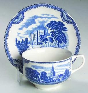 Johnson Brothers Old Britain Castles Blue (England 1883) Flat Cup & Saucer Set,