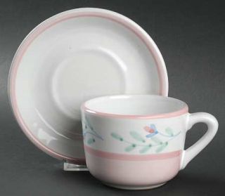 Caleca Pink Garland Oversized Cup & Saucer Set, Fine China Dinnerware   Pink Bor