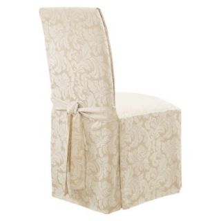 Sure Fit Scroll Long Dining Room Chair Slipcover   Champagne