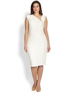 ABS, Sizes 14 24 Zipper Detail Asymmetrical Dress   Ivory