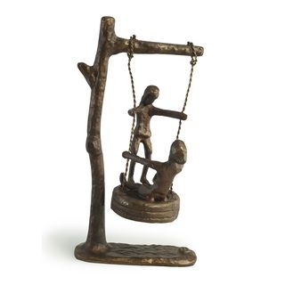 Children Playing On A Tire Swing Bronze Sculpture