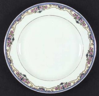 Epiag Montreuxe Dinner Plate, Fine China Dinnerware   Blue Band,Pink Roses, Whit