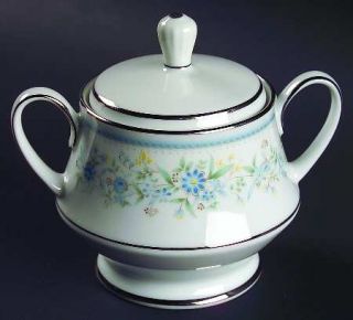 Noritake Contentment Sugar Bowl & Lid, Fine China Dinnerware   Blue Band, Blue A