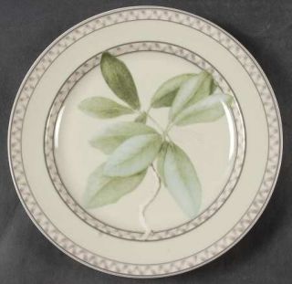 222 Fifth (PTS) Chelsea Salad Plate, Fine China Dinnerware   Green/Gray Leaves,Y
