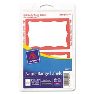 Avery Printable Self Adhesive Name Badges, 2 11/32 x 3 3/8, White,Red (5143)