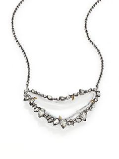 Alexis Bittar Crystal Jagged Framed Crescent Pendant Necklace   Silver