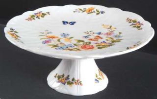 John Aynsley Cottage Garden  Footed Cake Plate, Fine China Dinnerware   Butterfl