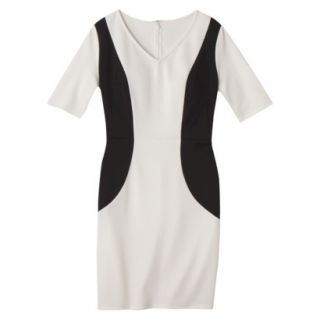 Merona Womens Ponte V Neck Color Block Dress   Sour Cream/Black   XS
