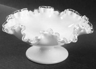 Fenton Silver Crest Footed Comport   Clear Crimped Crest On Milk Glass