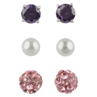 Womens Button Earrings Set of 3 with Cubic Zirconia Stud, Ball and Crystal