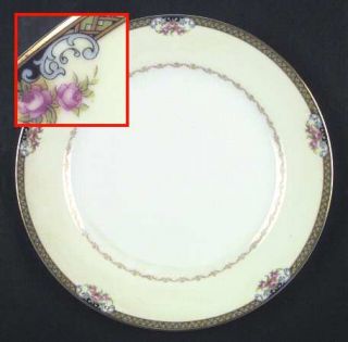 Noritake Avoca Dinner Plate, Fine China Dinnerware   Green/Mustard Band & Pink R