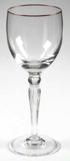 Waterford Carleton Gold Wine Glass   Clear, Plain Bowl, Ribbed Stem