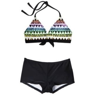Xhilaration Girls 2 Piece Tribal Print Halter Bikini Swimsuit Set   Black XL