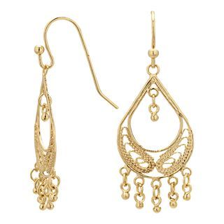 Bridge Jewelry Gold Plated Filigree Fringed Teardrop Chandelier Earrings