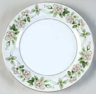 Valmont Barcarole Salad Plate, Fine China Dinnerware   White Flowers Touched Wit