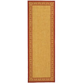 Indoor/ Outdoor Oceanview Natural/ Red Runner (24 X 67) (BeigePattern BorderMeasures 0.25 inch thickTip We recommend the use of a non skid pad to keep the rug in place on smooth surfaces.All rug sizes are approximate. Due to the difference of monitor co