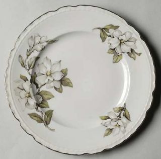 Embassy (American) Silver Gardenia Salad Plate, Fine China Dinnerware   White Fl